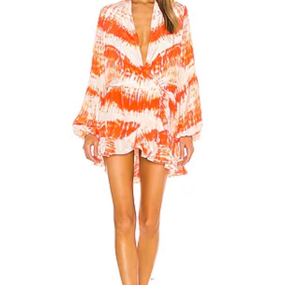 Orange and White Tie-Dye Wrap Dress